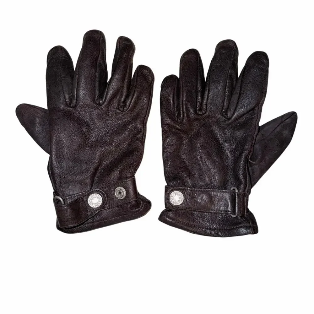 Gap chocolate brown deerskin leather women’s gloves lined button snap cinch S